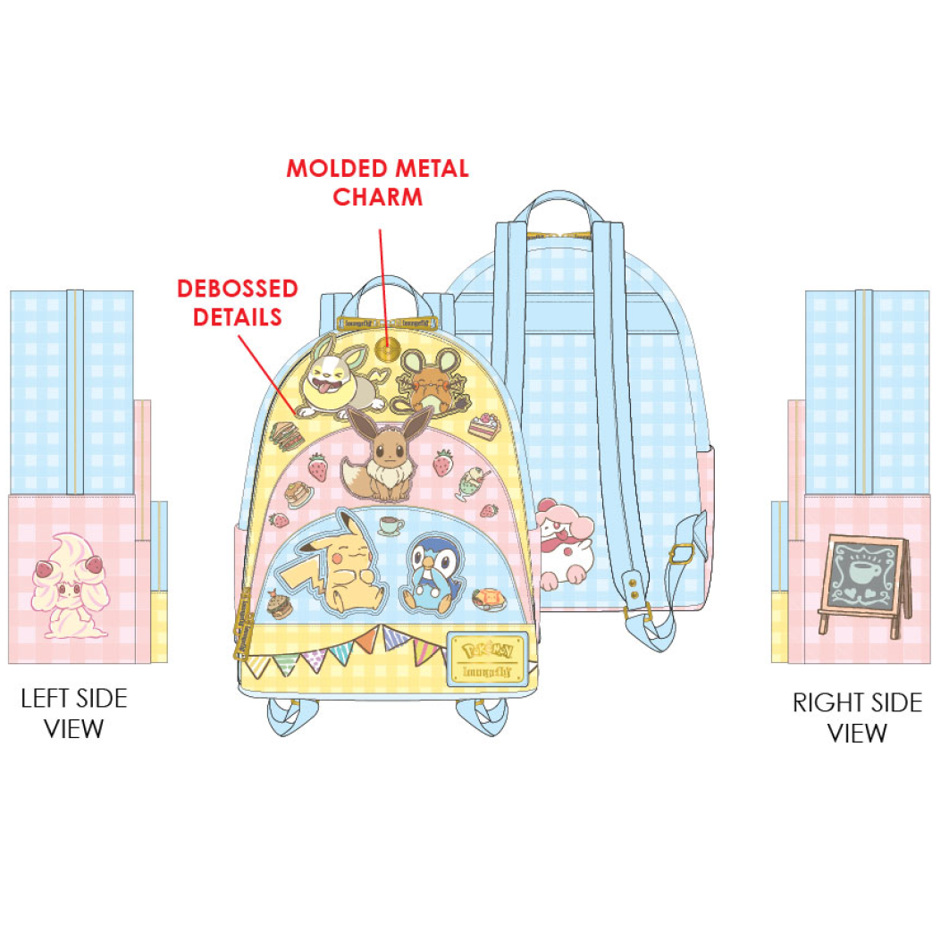 box lunch pokemon loungfly ice cream mini backpack Pokemon Cafe Triple Pocket Mini Backpack