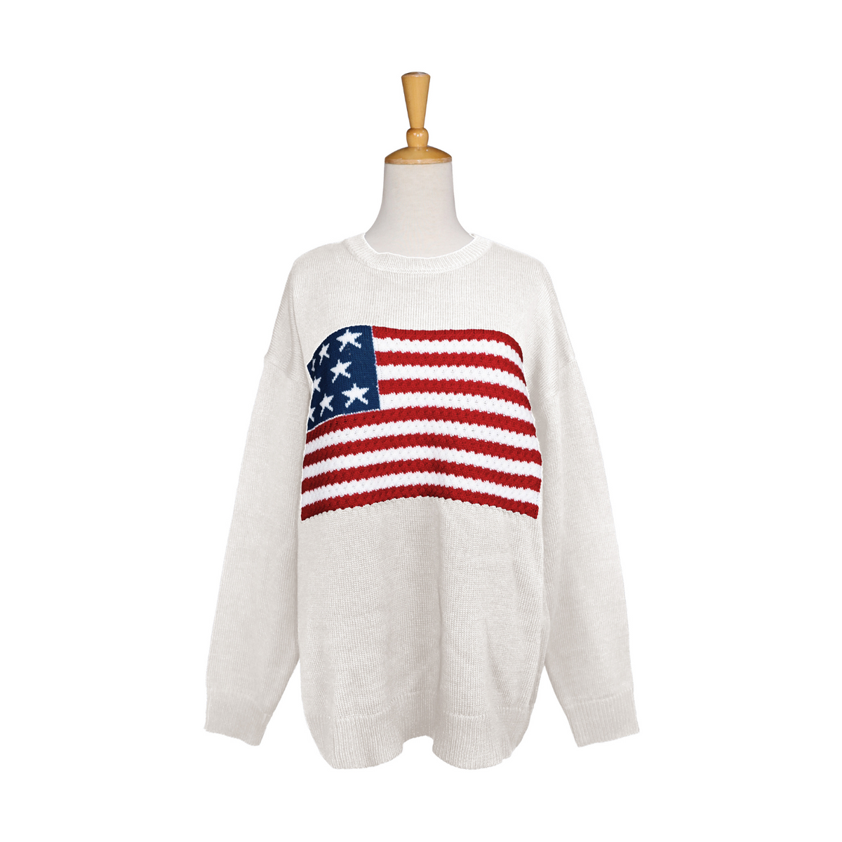 Ameri　CROCHET LONG KNIT Women's American Flag Crochet Sweater Long Sleeve Hollow Out