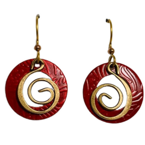 Silver Forest Red with Gold Coil Earrings