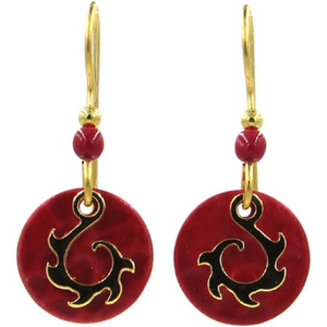 Silver Forest Spoke Look Gold Plated Swirl on Red Round Earrings
