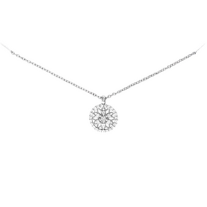 Silver Round Star Cut-out CZ Layers Necklace