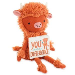 Hallmark MopTops Highland Cow Stuffed Animal With You Make a Difference Board Book