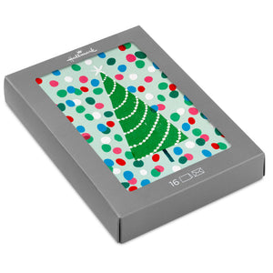 Hallmark Christmas Tree and Painted Dots Boxed Christmas Cards, Pack of 16