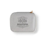 Personalized Travel Jewelry Box in Silver with Debossed Title Beautiful and Message Be your own kind of beautiful