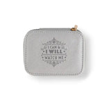 Personalized Travel Jewelry Box in Silver with Debossed Title I Can and Message I can & I will, watch me
