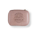Personalized Travel Jewelry Box in Pink with Debossed Name Angela - never let anyone dull your sparkle