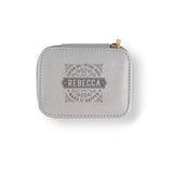 Personalized Travel Jewelry Box in Silver with Debossed Name Rebecca - dream big, work hard, make it happen