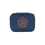 Personalized Travel Jewelry Box in Navy with Debossed Initial Letter D
