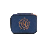 Personalized Travel Jewelry Box in Navy with Debossed Initial Letter M