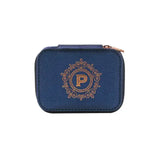 Personalized Travel Jewelry Box in Navy with Debossed Initial Letter P