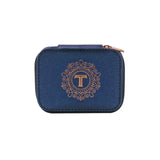 Personalized Travel Jewelry Box in Navy with Debossed Initial Letter T
