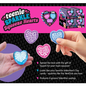 NeeDoh Set of 3 Teenie Sparkle Squeeze Heart Squishy Toy with Groovy Valentine Sayings