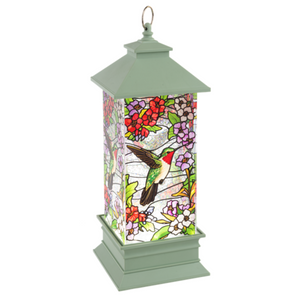 10.5" LED Light Up Stained Glass Hummingbird Water Lantern