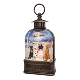 10.75" Dogs and Snowman Waiting for Santa Dome Glitter Water Lantern