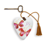 Free to Fly Butterfly Art Heart with Key Stand