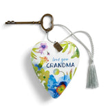 Love You Grandma Blue Floral Art Heart with Key Stand