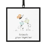 Sharon Nowlan Friends Grow Together Butterfly and Flowers Pebble Art Suncatcher 3"x3"