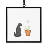 Sharon Nowlan Ready to Play Black Dog Pebble Art Suncatcher 3"x3"