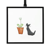 Sharon Nowlan Purrfect Black Cat Petals Pebble Art Suncatcher 3"x3"