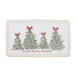 12.25" x 7" Christmas Tree with Red Bow Be Merry Joyful Blessed Serving Platter