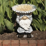 Gnome with Sunflower Bird Feeder Pudgy Pal Garden Statue 9.5"