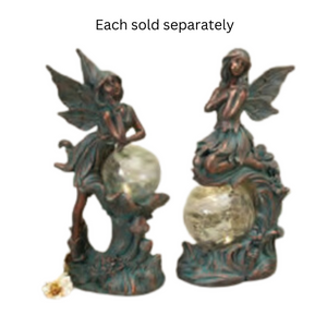 12" Solar Lighted Resin Fairy Garden Statue with Crackle Glass Sphere