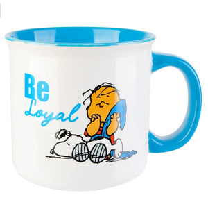 The Peanuts Gang Snoopy & Linus Be Loyal Blue Stoneware Camper Mug 21 Oz.