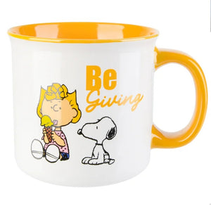 The Peanuts Gang Snoopy & Lucey Be Nice Orange Stoneware Camper Mug 21 Oz.