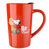 The Peanuts Gang Snoopy & Charlie Brown Be Real Red Ceramic Latte Mug with Lid 18 Oz.