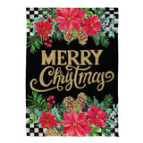 Floral Checkered Merry Christmas Suede House Flag