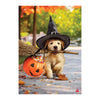 Golden Retriever Witch With Broom Suede House Flag