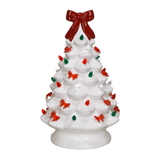 14.25" White Holiday Red Bow Ceramic Light Up Tree