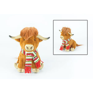 10.75" Highland Cow with Scarf Standing Stuffed Animal