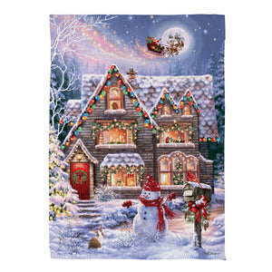 Colorful Christmas House Suede Garden Flag