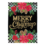 Floral Checkered Merry Christmas Suede Garden Flag