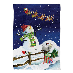 Santa's Sleigh & Snowman Suede Garden Flag