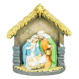 Holy Family Nativity in Manger with Town Scene Tabletop Figurine 8.5"