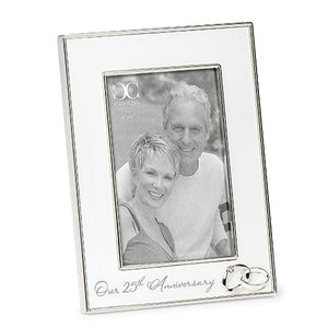 Our 25th Anniversary Silver Rings White Picture Frame Holds 4"x6" Vertical Photo