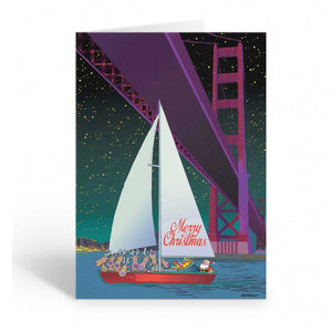 Santa and Reindeer Sail Under San Francisco's Golden Gate Bridge Boxed Christmas Cards Pack of 12