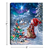 Follow the Star Snowman and Dog Lighted Canvas with Easel Back 8"x6"