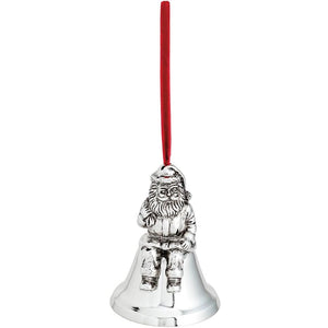 Metal Santa Bell with Velvet Ribbon Hanger, 4.25"