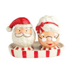 Ceramic Kissing Mr. & Mrs. Claus Salt & Pepper Shaker Set with Wooden Holder