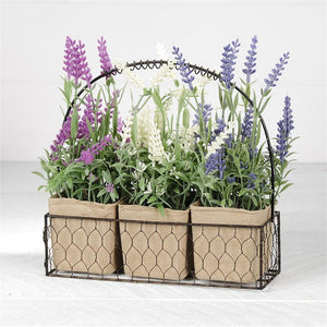 Wire Basket with Purple Pink & White Flowers