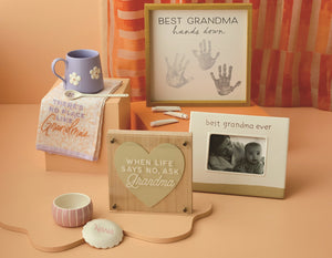 Grandma and Mom Gifts, sentiment frame, plaque, mug, towel, trinket box, handprint frame