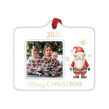 2026 Christmas White Ceramic Picture Frame Ornament with Santa Illustration Holds 2.5" Square Photo