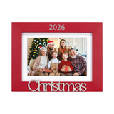 2026 Dated Christmas Picture Frame Matted with Metal Word Attachment Holds 4" x 6" or 5" x 7" Horizontal Photo