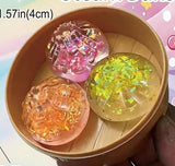 Squishy Mystery Set of 3 Mini Bun Dumplings in a Bamboo Case