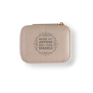 Personalized Travel Jewelry Box in Gold with Debossed Title Sparkle and Message Never let anyone dull your sparkle