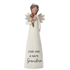 Bright Blessings 5.25" Angel Figurine with Colorful Flower Bouquet Love Has A Name Grandma
