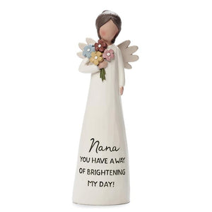 Bright Blessings 5.25" Angel Figurine with Colorful Flower Bouquet Nana You Have A Way of Brightening My Day!